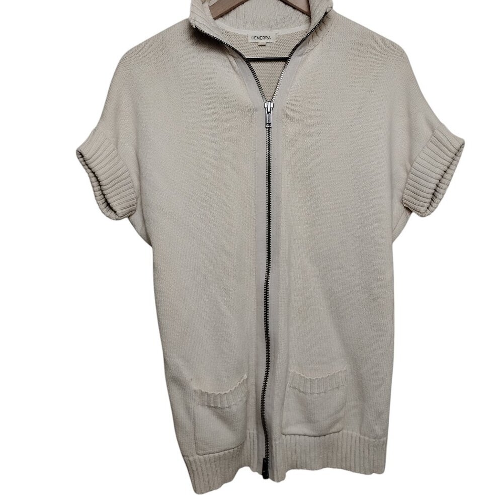 Generra Vintage Cream Zip Up Knit Cardigan, Medium